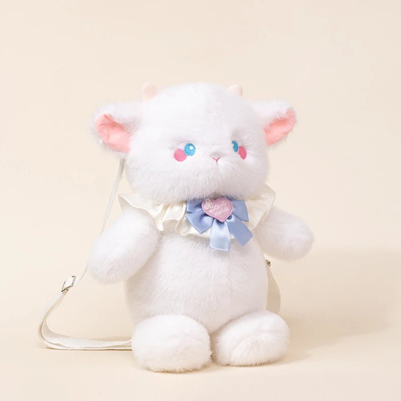 Kawaii Beige Plush Bear Shoulder Bag with Lace - Image 6