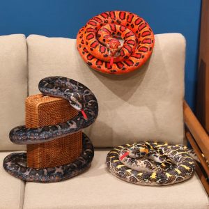 Realistic Orange and Black Spotted Coiled Snake Plushie