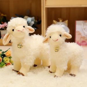 Two Fluffy Creamy White Lamb Plush with Bells
