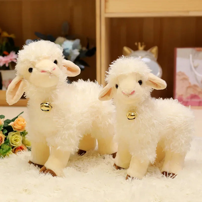 Two Fluffy Creamy White Lamb Plush with Bells
