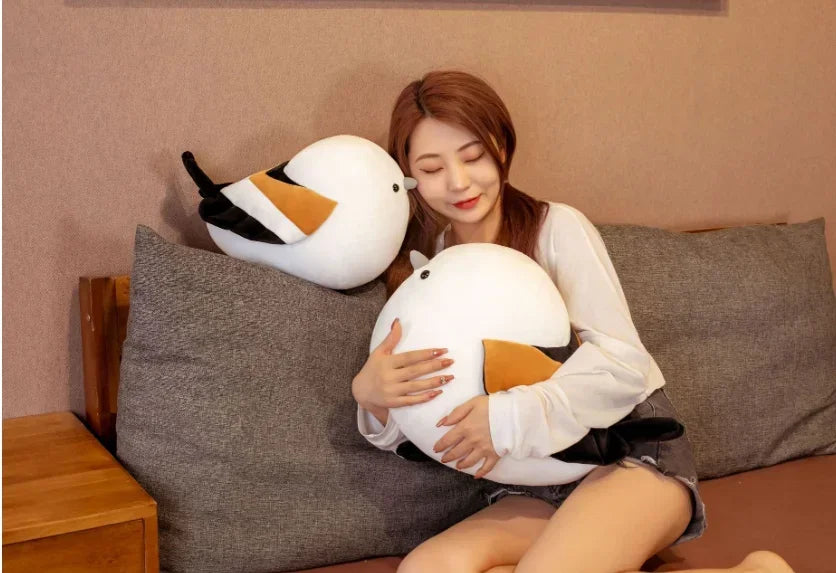Chubby White Bird Plush Pillow with Orange Wing - Image 4