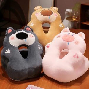 Cute Dark Gray Husky Plush Nap Pillow