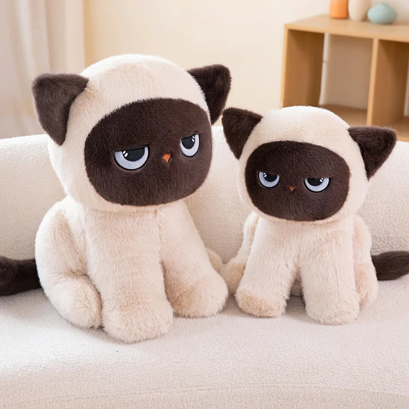Grumpy Siamese Cat Plush Toy in Cream and Brown - Image 3