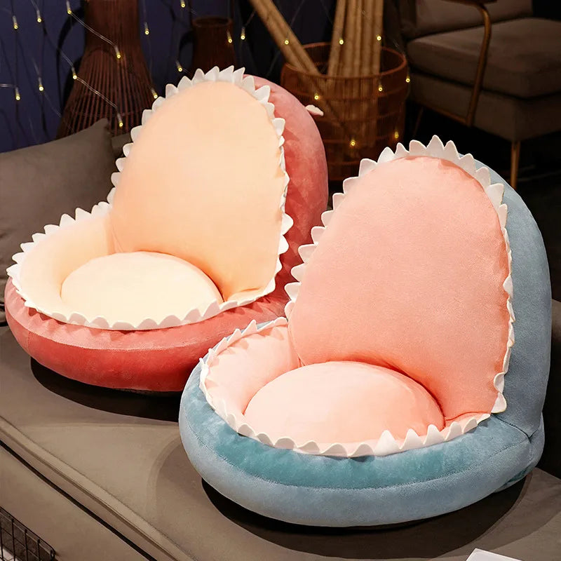 Plush Blue Shark Pet Bed with Peach Interior - Image 4