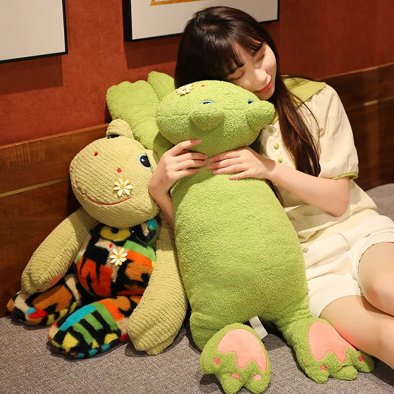 Cute Pale Green Ribbed Frog Plush Toy with Flower - Image 4