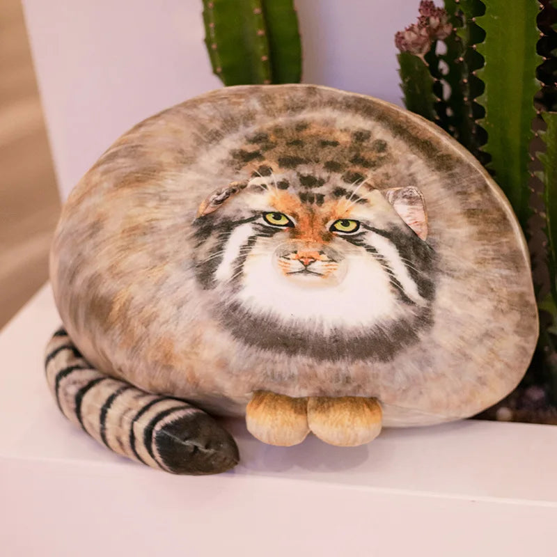 Round Pallas's Cat Plush Pillow with Striped Tail - Image 2