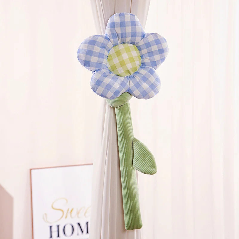 Plush Gingham Flower Curtain Tie-Back with Corduroy Stem - Image 10