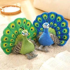 Vibrant Peacock Plush Toy with Fanned Tail