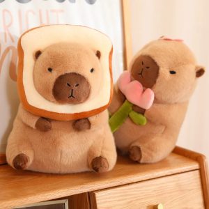 Cute Capybara Plush Toy with Toast Collar