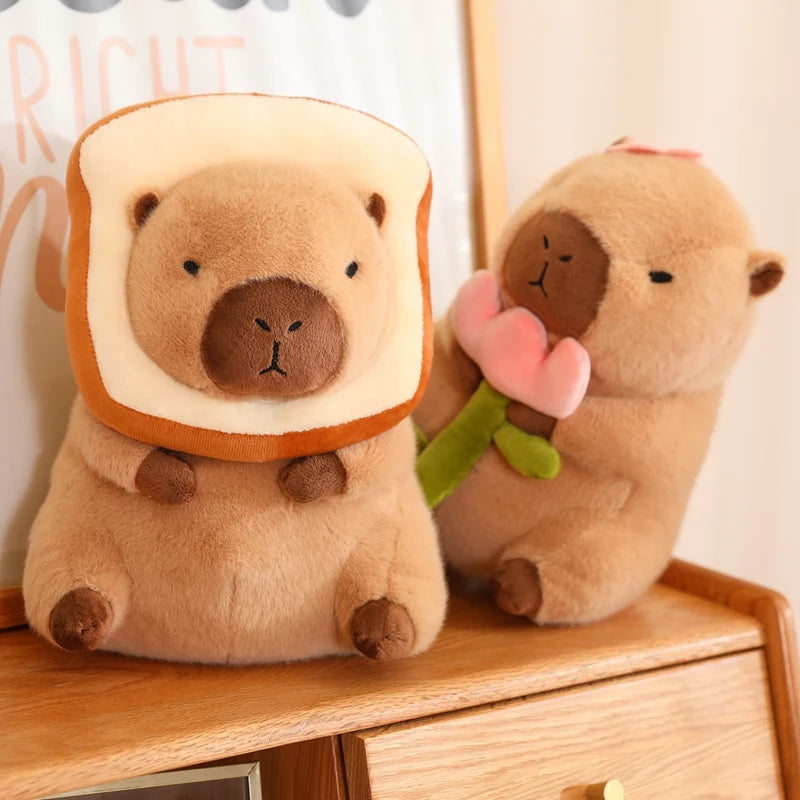 Cute Capybara Plush Toy with Toast Collar
