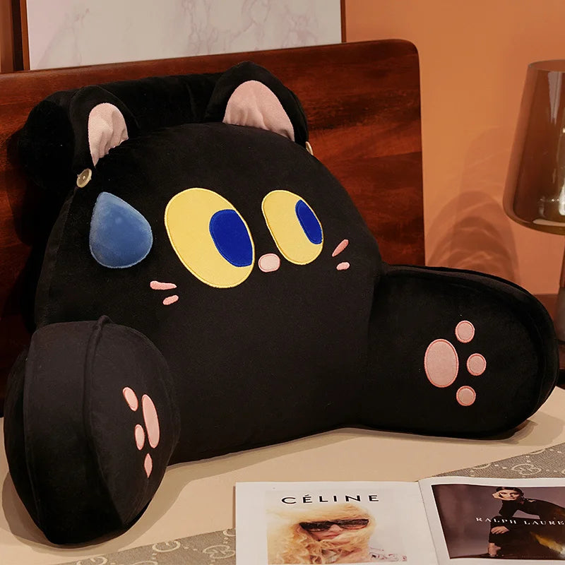 Cute Gray Cat Plush Reading Pillow with Armrests - Image 8