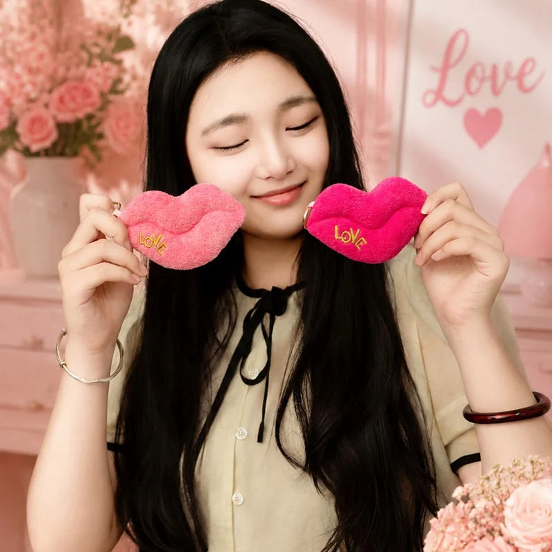 Red Plush Lips Keychain with Gold LOVE Detail - Image 4
