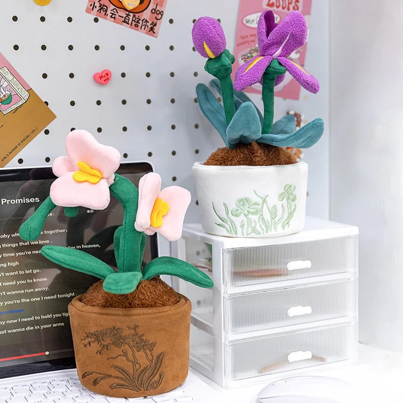 Cute Plush Purple Iris with Embroidered White Pot - Image 3