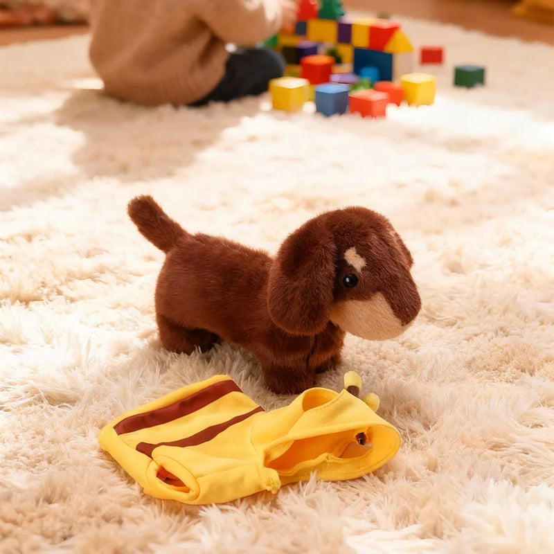 Brown Dachshund Plush in Yellow Bee Costume - Image 2