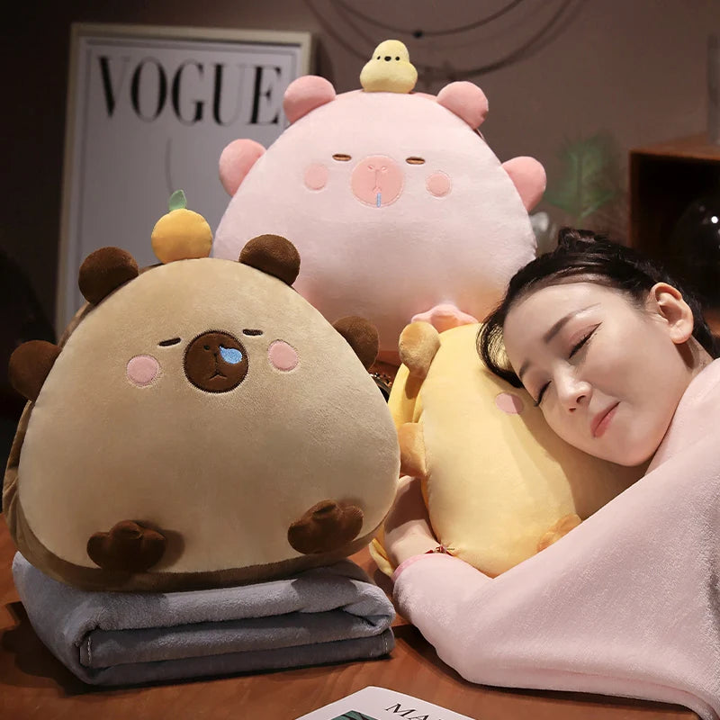 Beige Sleepy Animal Plush Pillow with Hidden Blanket - Image 5