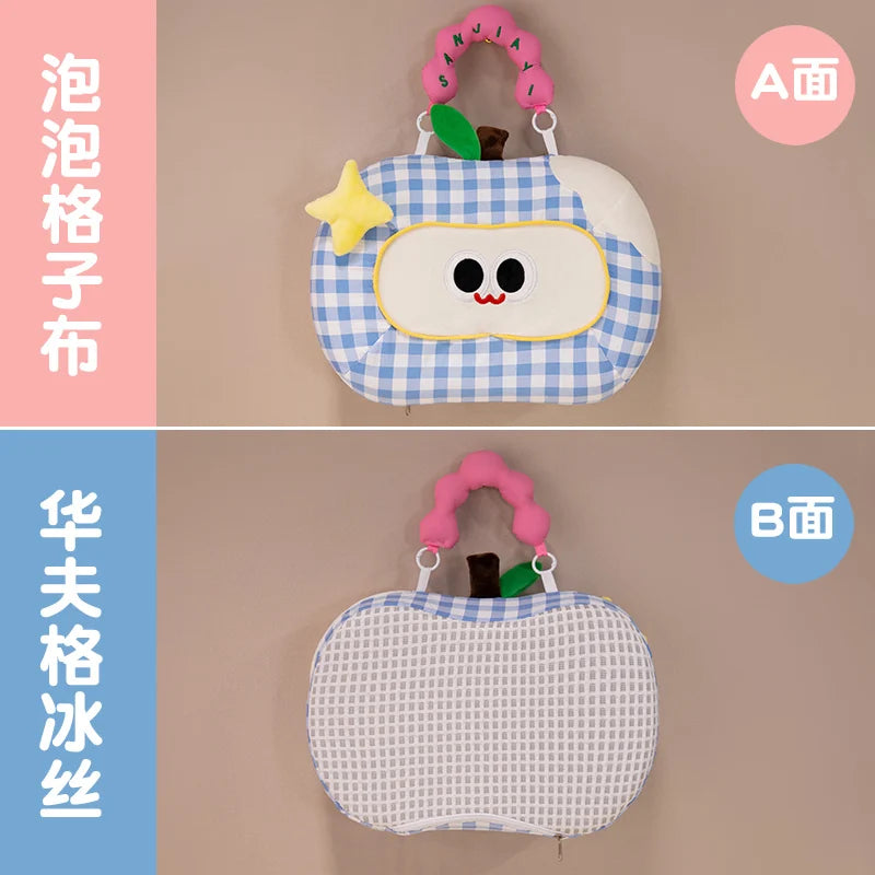 Gingham Plush Nap Pillow with Cute Cartoon Face - Image 7