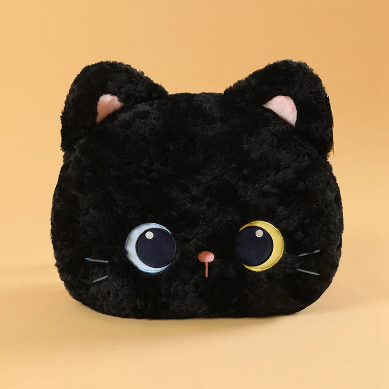 Fluffy Black Cat Plush Pillow with Crescent Eyes - Image 7