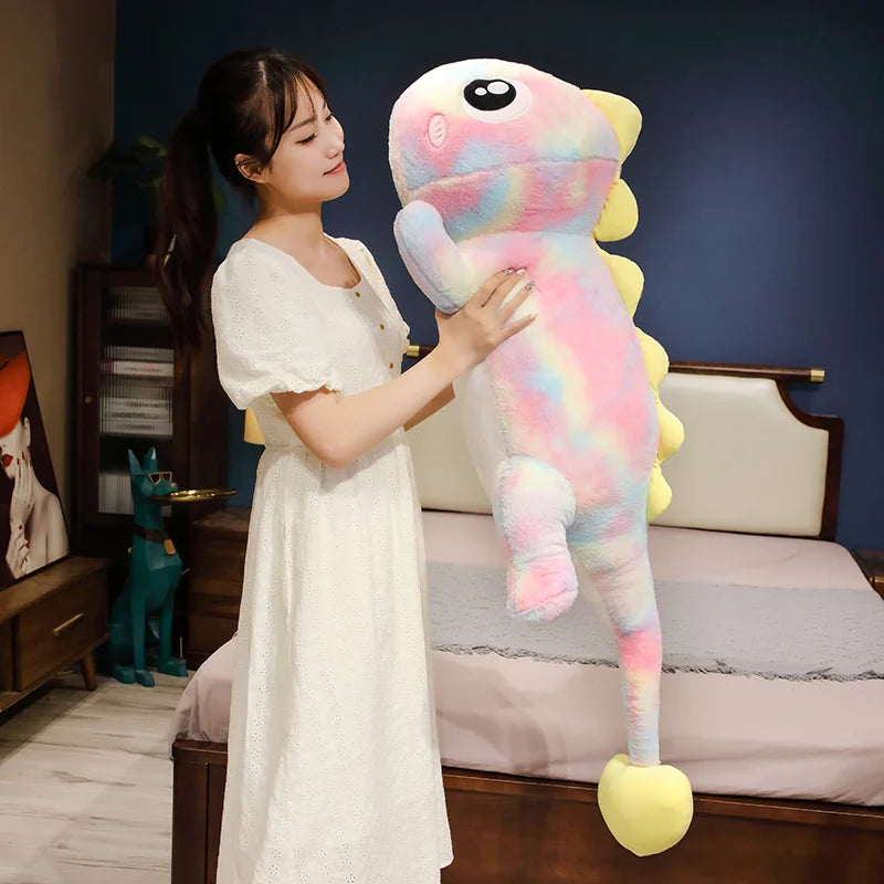Blue and Yellow Tie-Dye Dinosaur Plush Body Pillow - Image 2