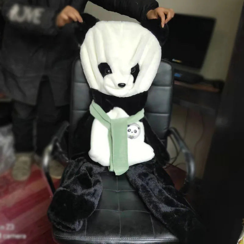 Oversized Black and White Panda Plush with Green Scarf - Image 7