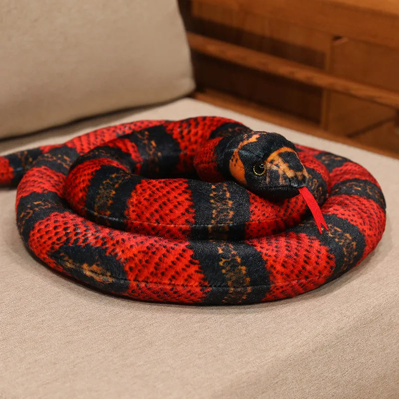 Realistic Red and Black Striped Plush Snake - Image 11
