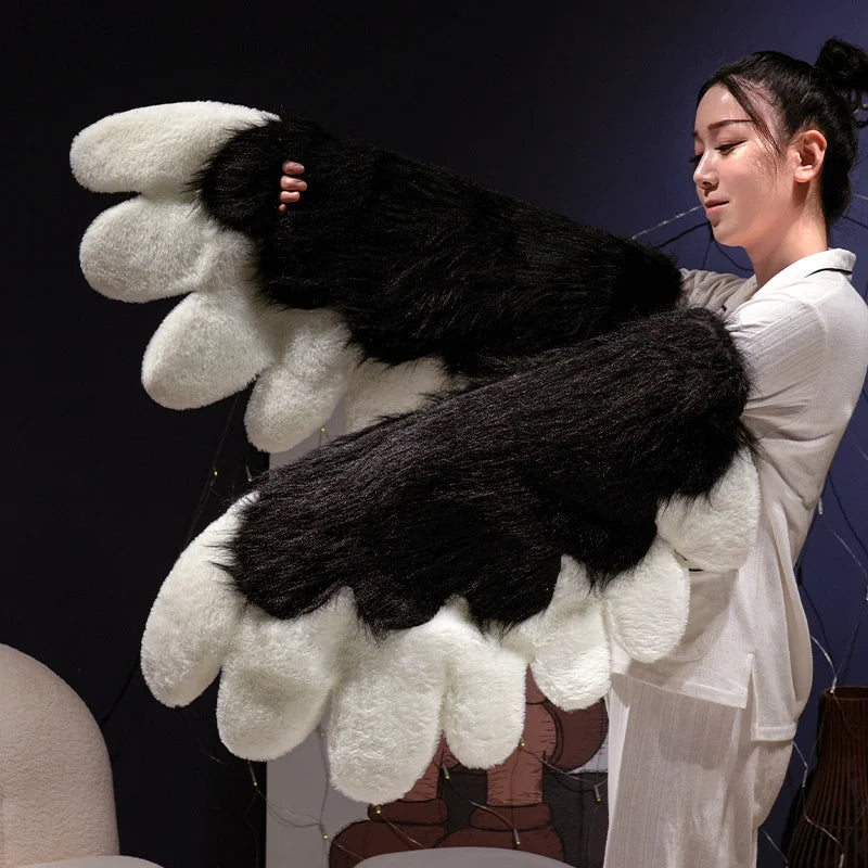 Fluffy White Paw Mittens with Pink Pads - Image 3