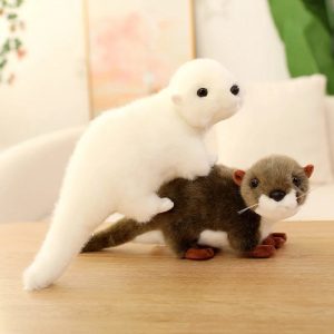 Sweet White and Brown Otter Plush Duo
