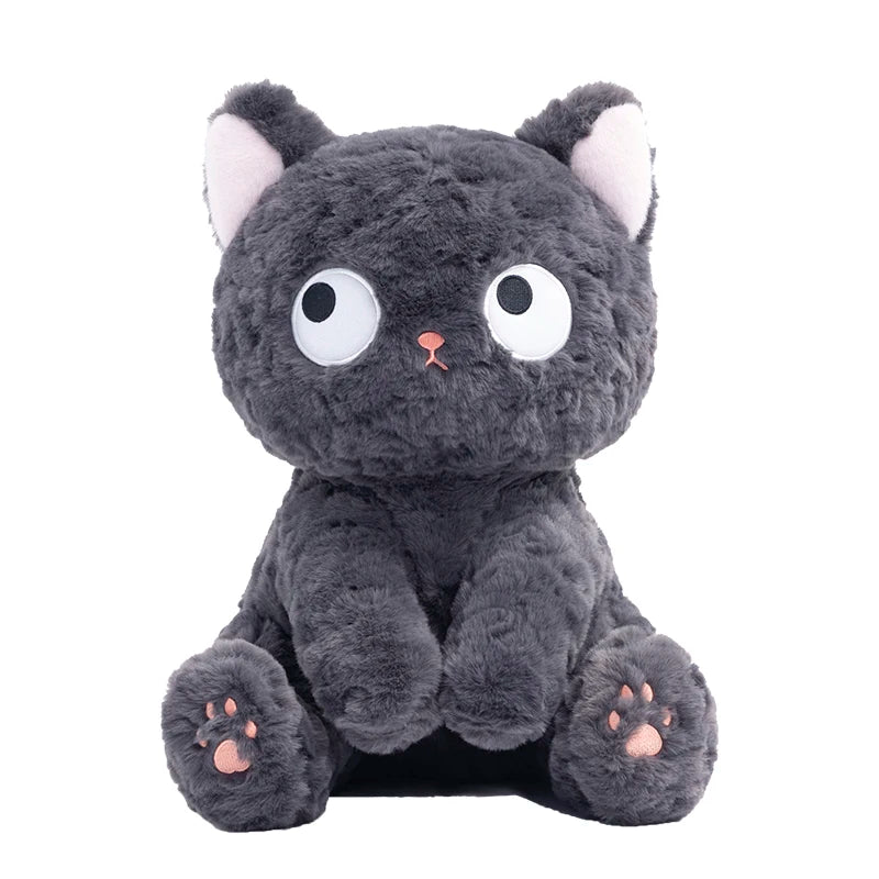 Dark Grey Plush Cat with Wide Eyes and Pink Paws - Image 7