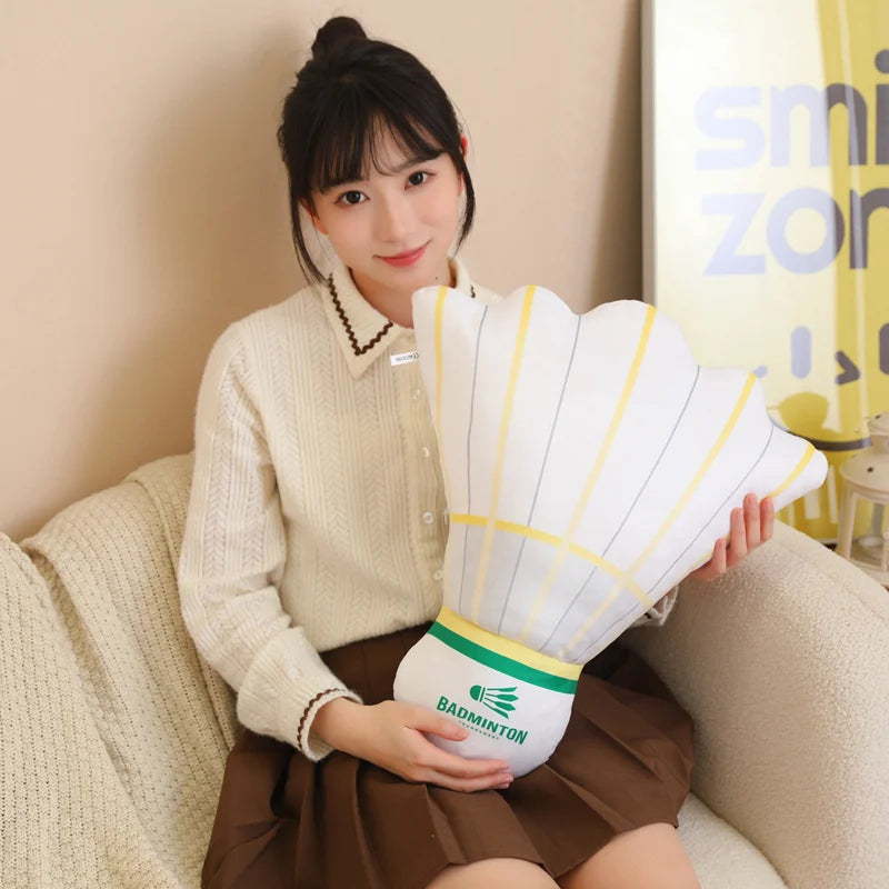 White & Green Striped Plush Badminton Shuttlecock Pillow - Image 3