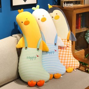 Happy Yellow Chick Plush Body Pillow with Green Stripes