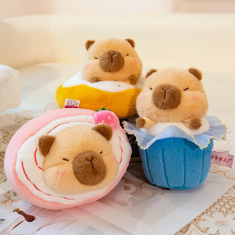 Cute Pink Swiss Roll Bear Plushie with Strawberry
