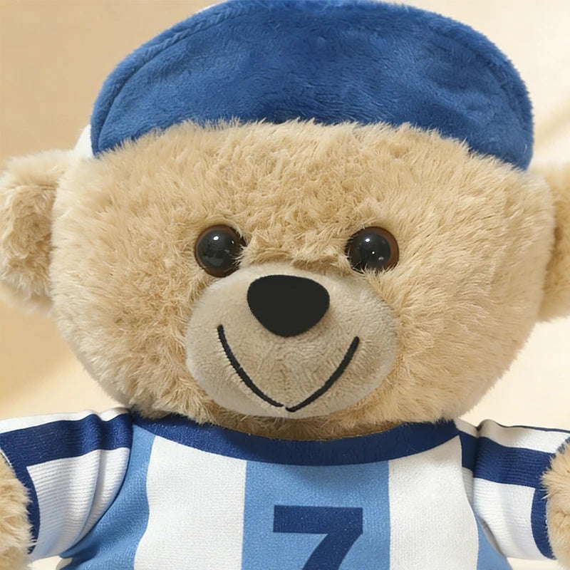 Plush Soccer Teddy Bear with Striped Jersey & Ball Hat - Image 3