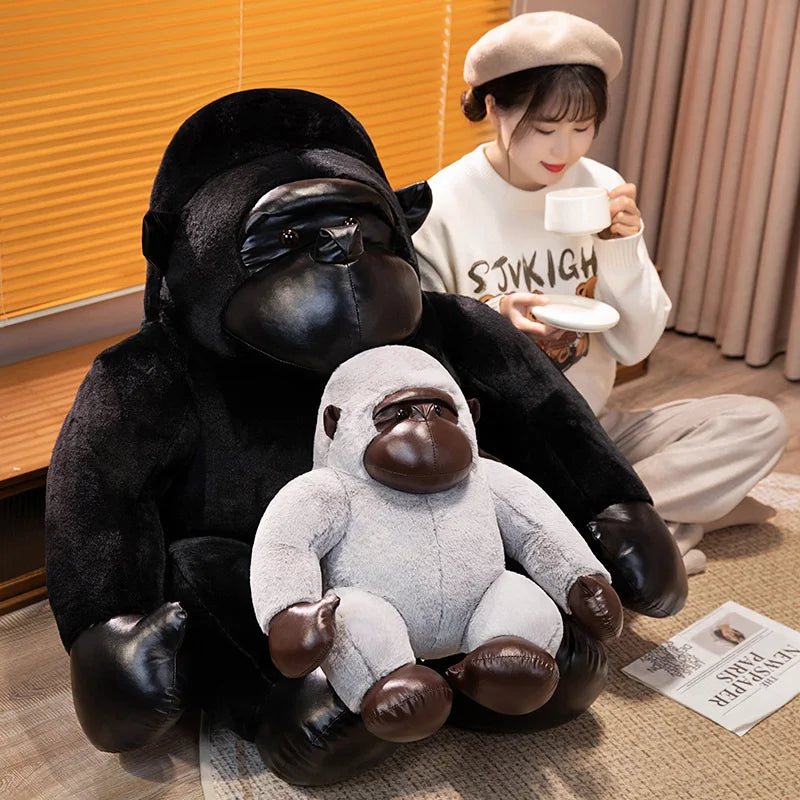 Seated Black Gorilla Plush with Faux Leather Accents - Image 3