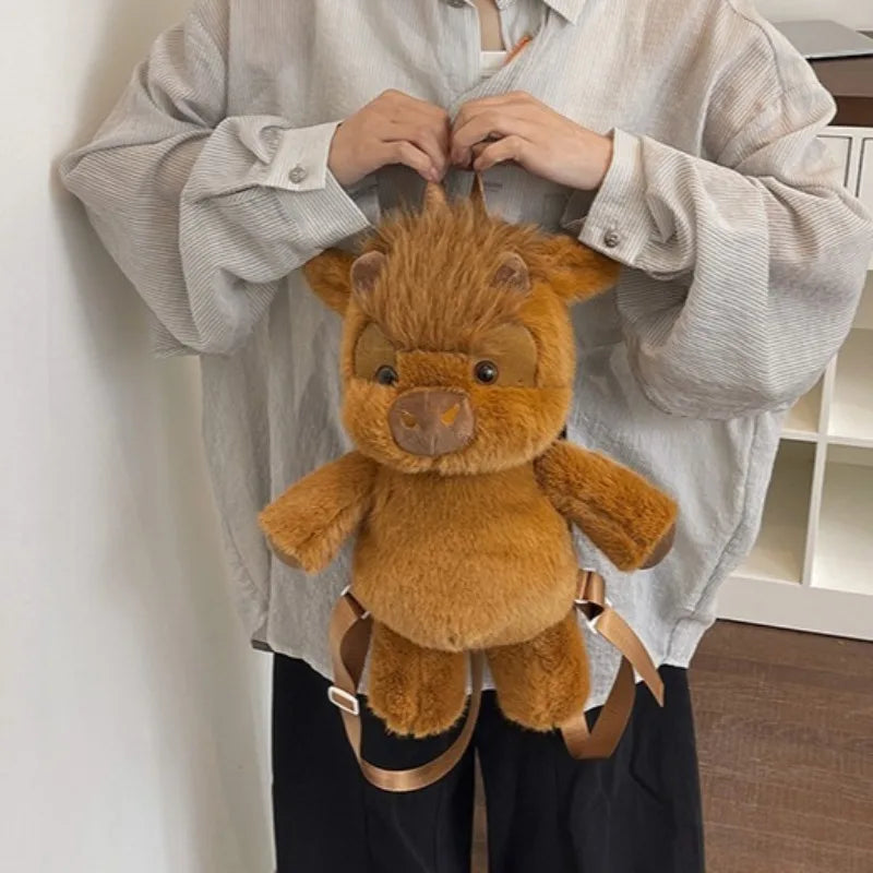 Fuzzy Brown Yak Plush Mini Backpack - Image 4