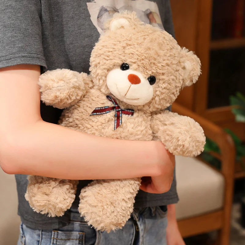 Soft Light Pink Plush Teddy Bear with Plaid Bow - Image 3