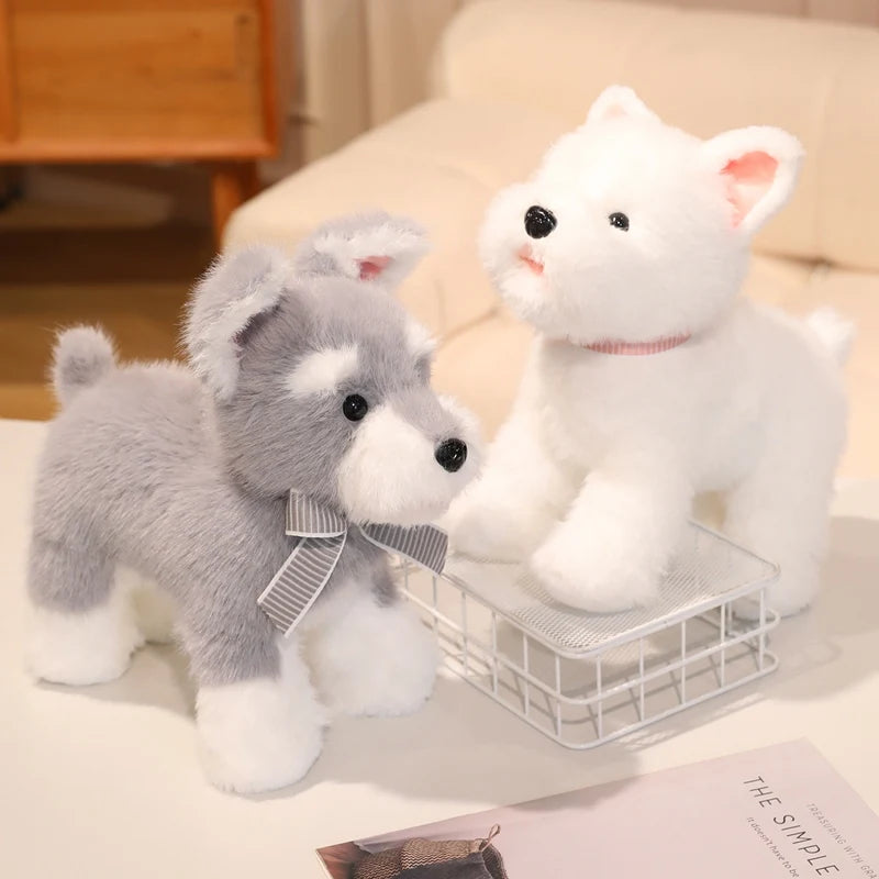Cute Grey and White Plush Dog Toy with Bow - Image 5