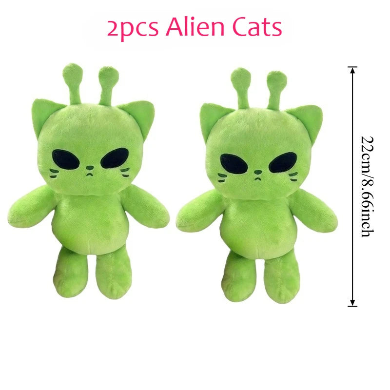Grumpy Green Alien Cat Plush with Antennae - Image 8