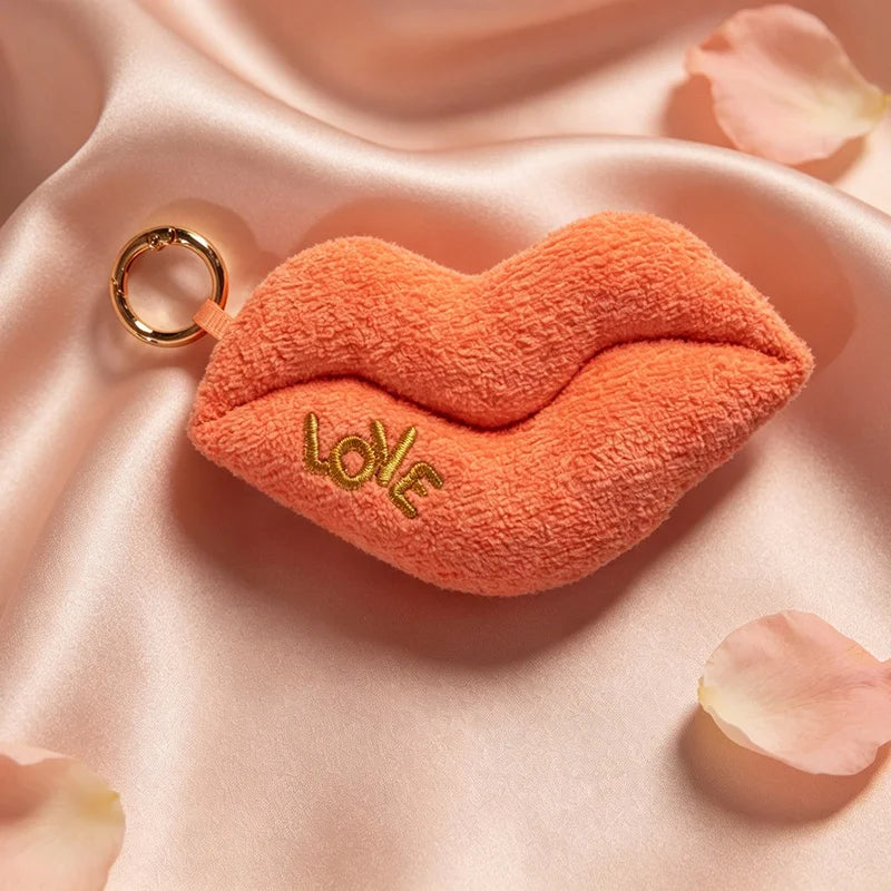 Red Plush Lips Keychain with Gold LOVE Detail - Image 11
