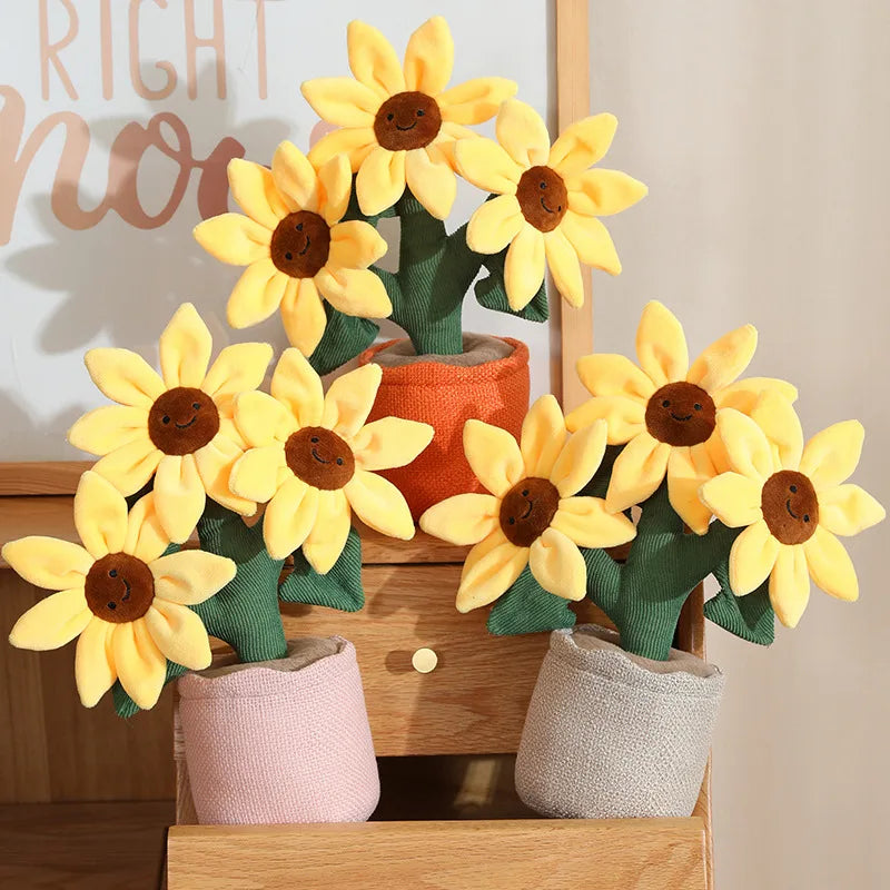 Smiling Potted Plush Sunflower Decoration