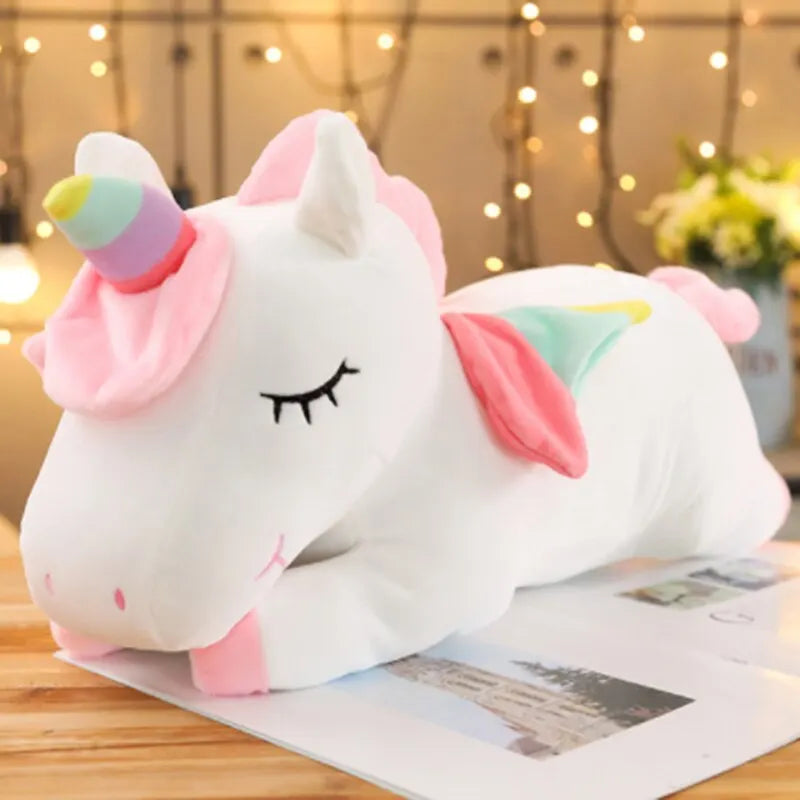 Pink and White Sleeping Unicorn Plush with Rainbow Horn - Image 7