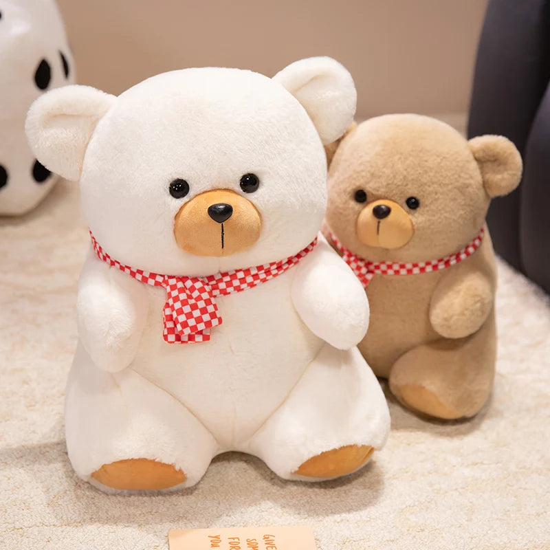 Cute Plush Teddy Bear with Checkered Scarf - Image 5