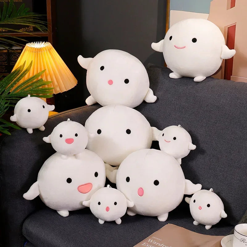 Cute Round White Plush Keychain with Expressions - Image 2