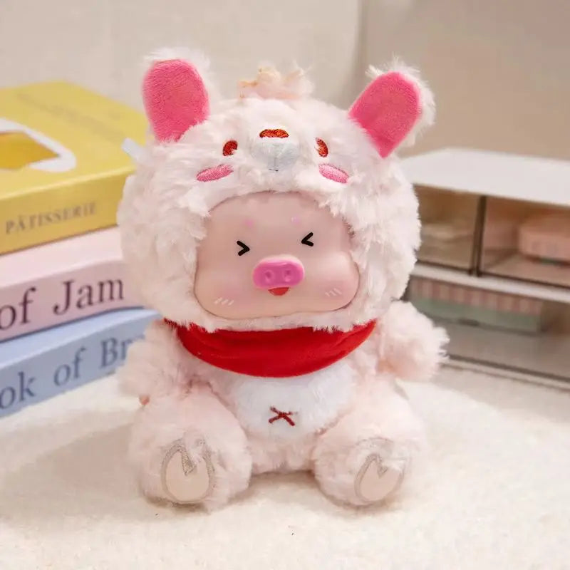 Adorable Pig Plush in Orange Giraffe Costume - Image 4