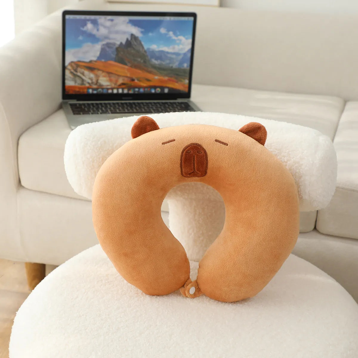 Light Brown Plush Bear Face Neck Pillow - Image 5