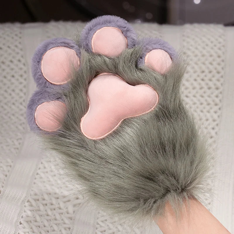 Fluffy White Paw Mittens with Pink Pads - Image 12