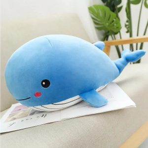 Cute Light Blue Plush Whale with Pink Cheeks