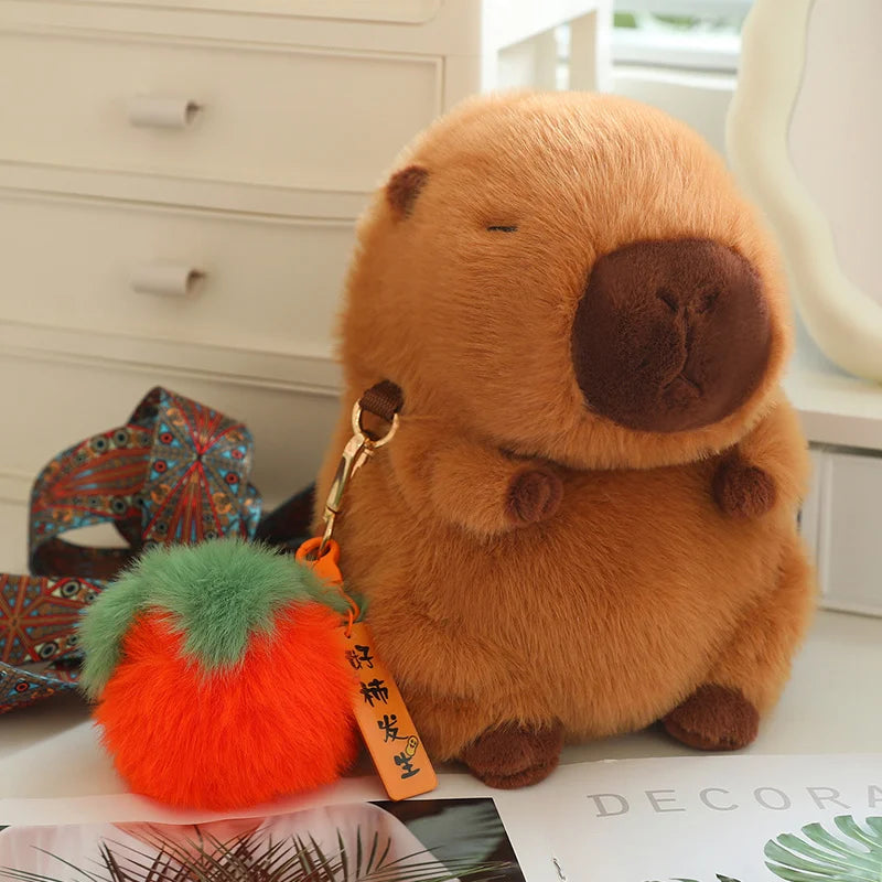 Plush Capybara Crossbody Bag with Pom-Pom Charm - Image 7