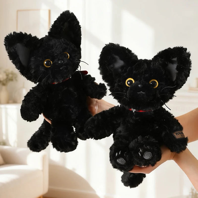 Fluffy Black Cat Plush Toy with Red Collar - Image 3