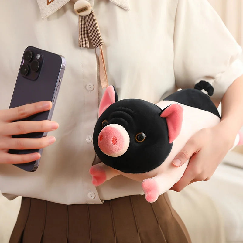 Soft Black and Pink Pig Plush Pillow - Image 3