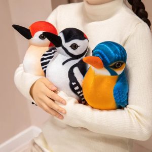 Three Plush Bird Toy Set with Woodpecker and Kingfisher