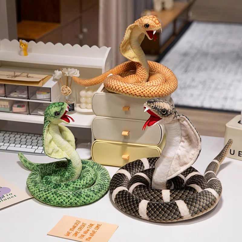 Lifelike Coiled Cobra Snake Plush Toy